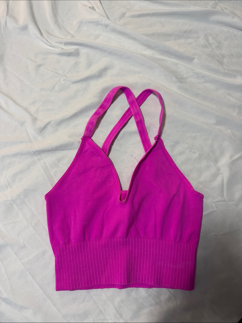 Free People Fuchsia V-Neck Ribbed Crop Top